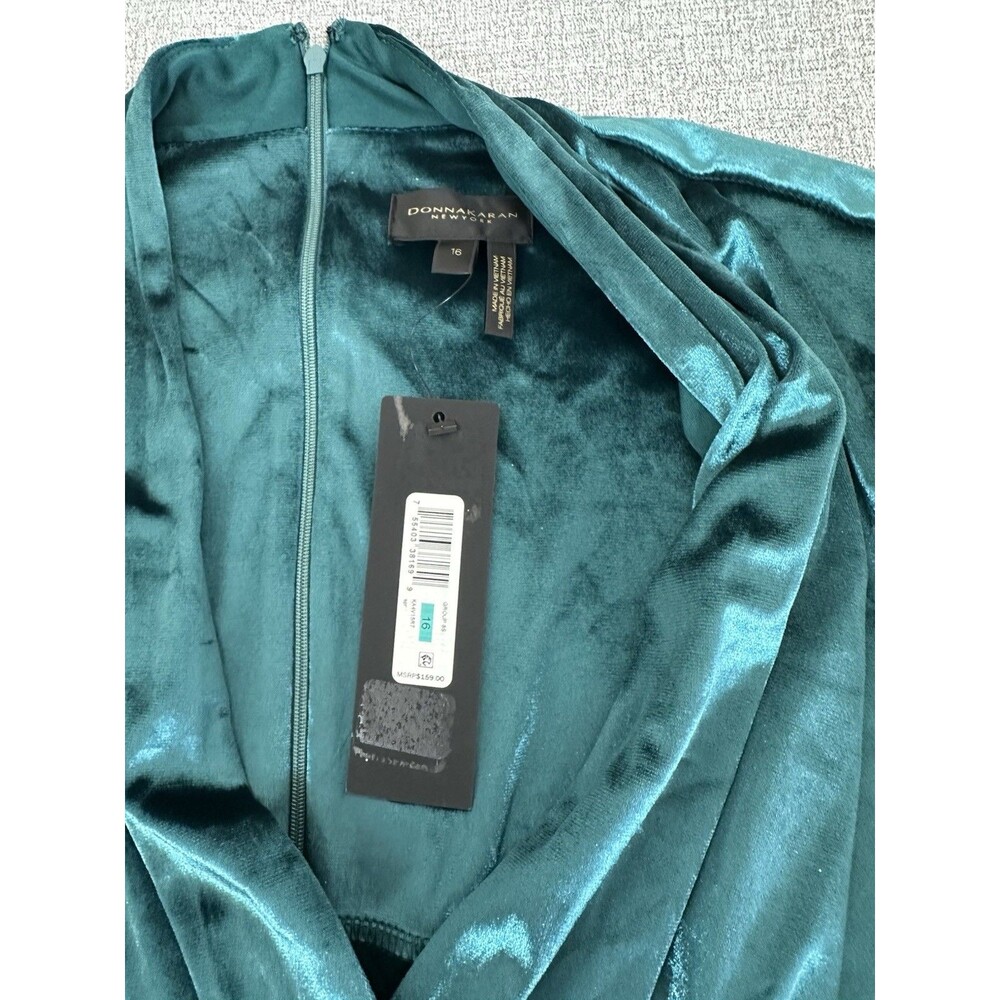 Donna Karan New York Women's Green Belted Velvet Jumpsuit Size 16 - Picture 11 of 13